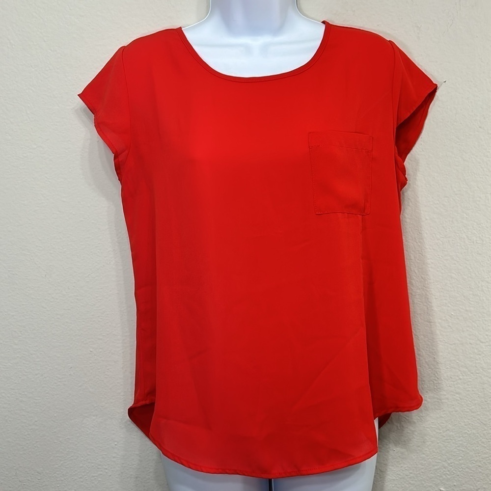 Pink Rose Red Scoop Neck Short Sleeve Blouse Size M